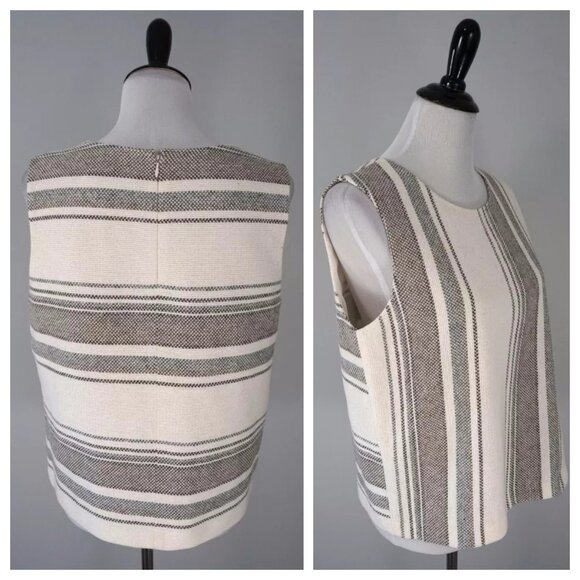 Tory Burch White Gray Tan Striped Southwest Faux Wrap Sleeveless Top Size XL - Picture 3 of 5